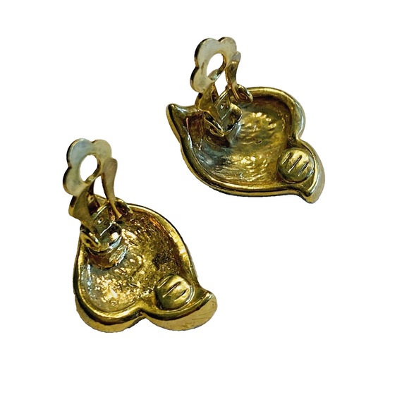 Vintage 1980’s Clip On Earrings Gold & Black Enamel Conservative Boss Lady - Picture 3 of 6